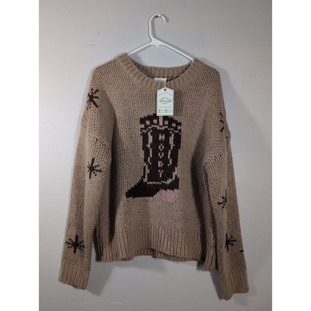Very J Women's Heavy Knit Howdy Cowgirl Boot Sweater Size S New Western‎ Boho